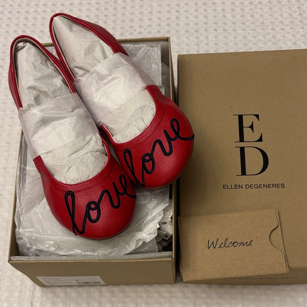 NEW! ED Ellen DeGeneres Langlee Size 13M Red 'Love' Ballet Flats